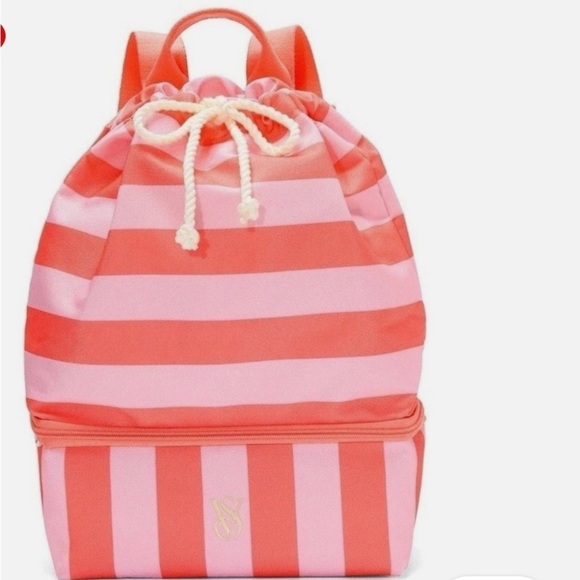 Victoria's Secret Handbags - Victoria's Secret Coral and Light Pink Striped Bag